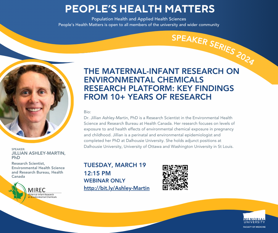 Graphic of Peoples Heallt Matters poster for March 19, 2024 – Dr. Jillian Ashley-Martin
